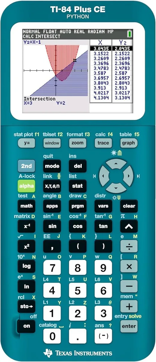 Matte teal graphing calculator with colour screen and rechargeable battery