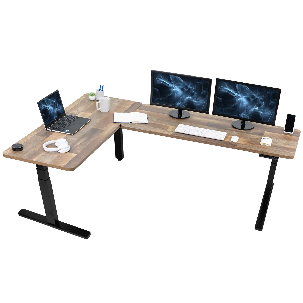 VIVO VIVO Electric Corner Desk 83" x 60" Reclaimed Wood/Black — product photo