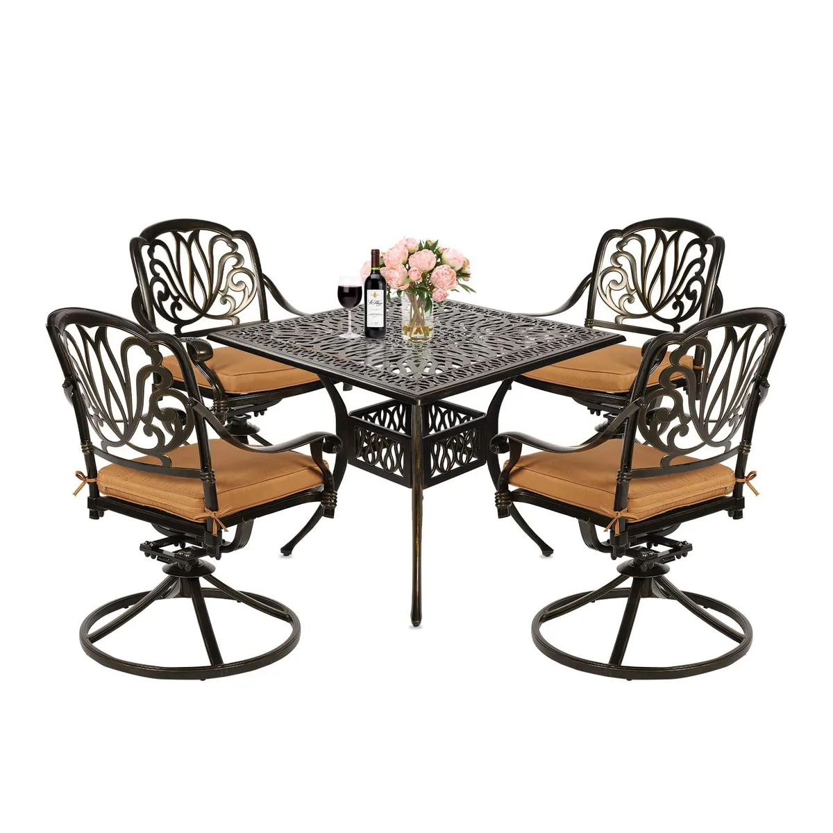 MEETWARM MEETWARM 5-Piece Patio Dining Set with 35.4" Square Table and 4 Swivel Rocker Chairs — product photo
