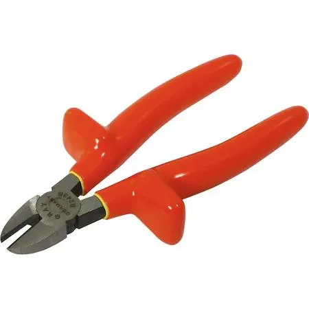 Gray Tools 7-1/2 inch side cut diamond slim nose pliers with vinyl grips, orange and yellow insulation layers