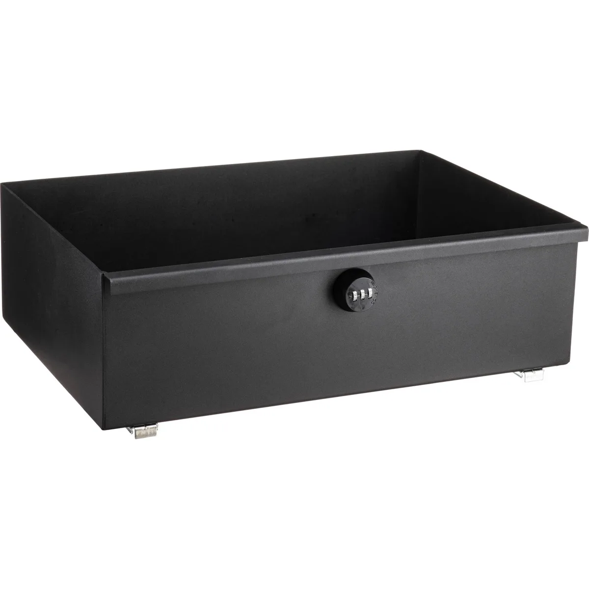 Black powder-coated steel drawer with combination lock for Deploy Gen IV carts