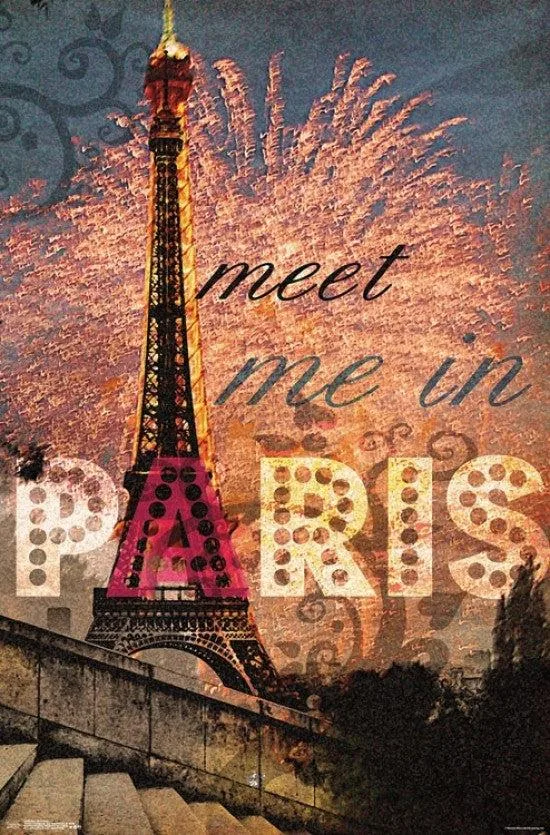 Rectangular poster print, 22 by 34 inches, matte paper finish, Paris street scene artwork