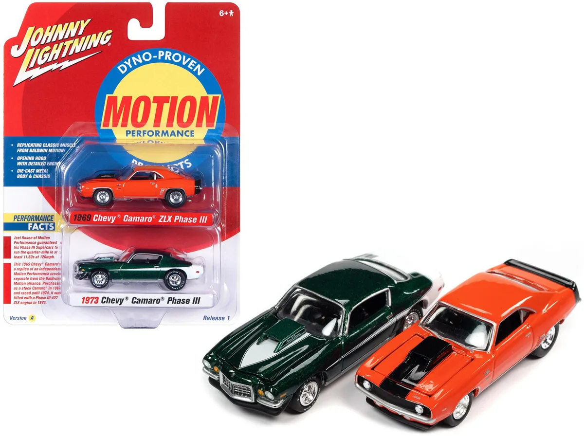 JOHNNY LIGHTNING JOHNNY LIGHTNING 1969 &amp; 1973 Camaro Phase III Set 1/64 hobby collectible — product photo