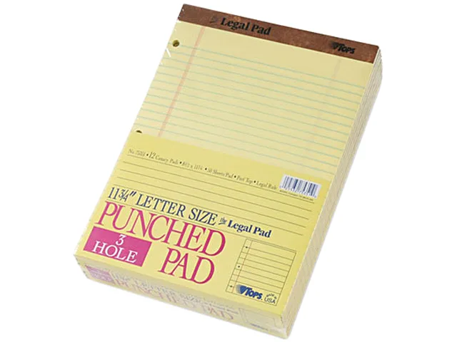 TOPS TOPS 75351 Legal Pad Canary 50 Sheet 3-Hole Punched Dozen — product photo