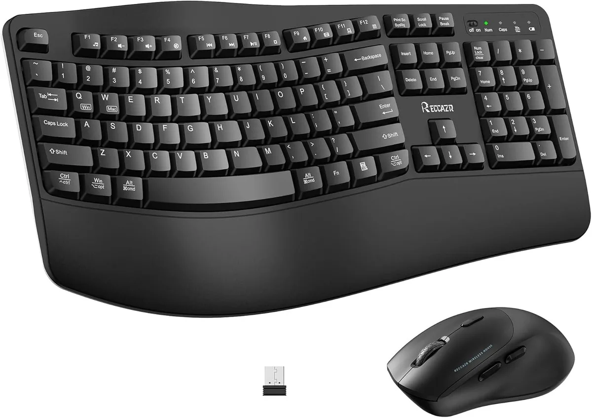TUKO TUKO Wireless Keyboard and Mouse Combo 2.4G Ergonomic Wave Keys with Wrist Rest 3 DPI Silent Mouse Black — product photo