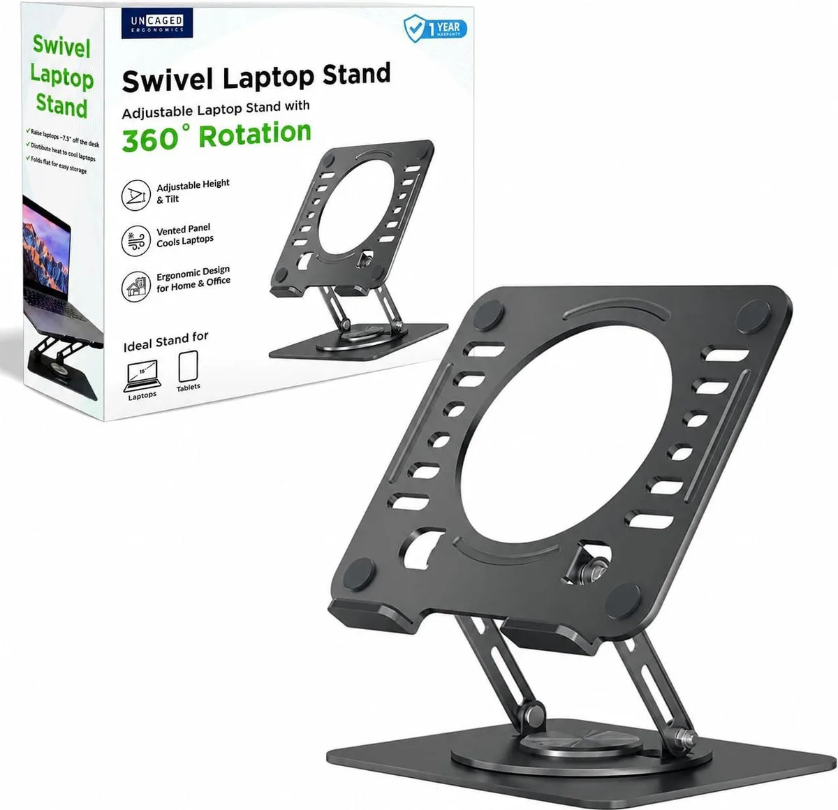 No Sew No Sew Swivel Laptop Stand 2.0 Silver 360° Rotation — product photo