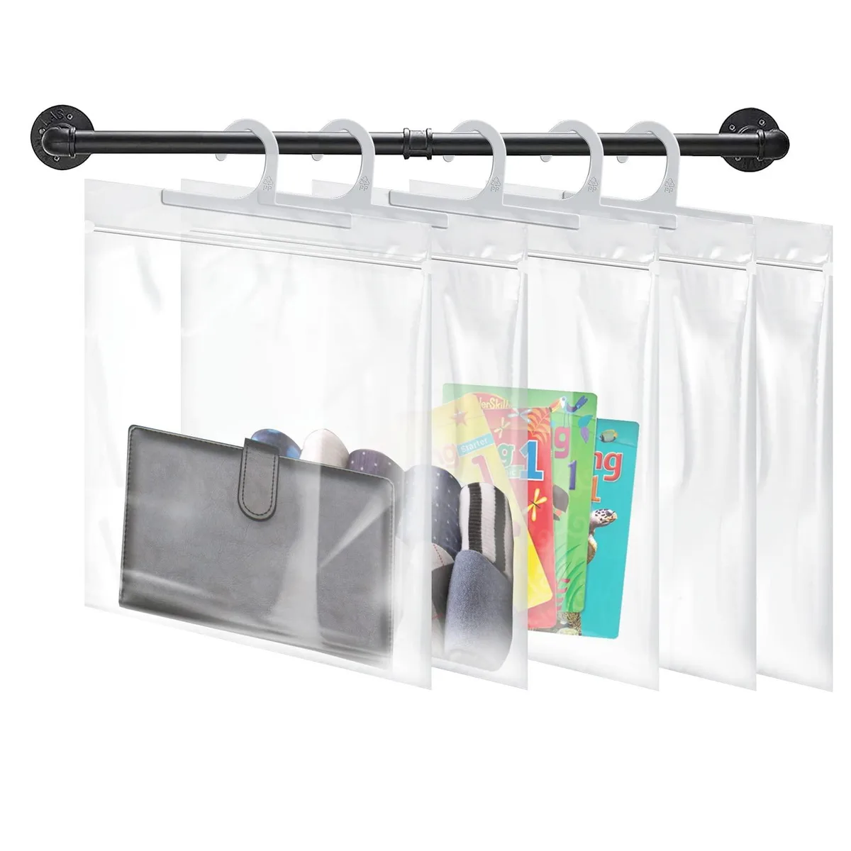 Clear plastic zipper bags with large hooks, 24 pack, 10 by 12.5 inches