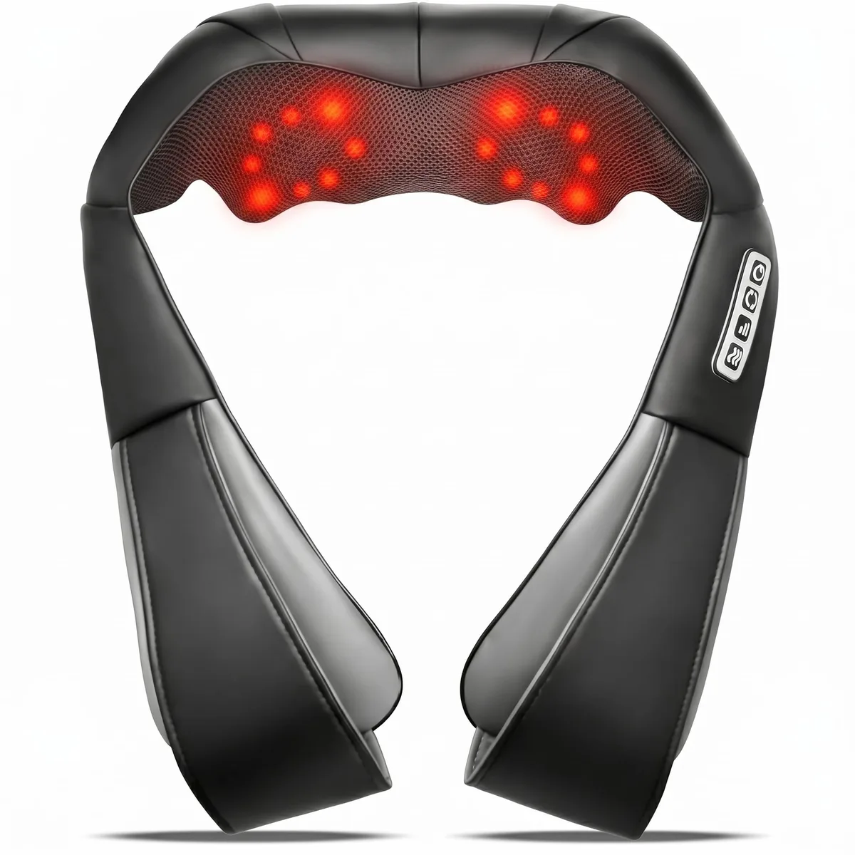 Black U-shaped neck and back massager with heat, 78 inch power cord