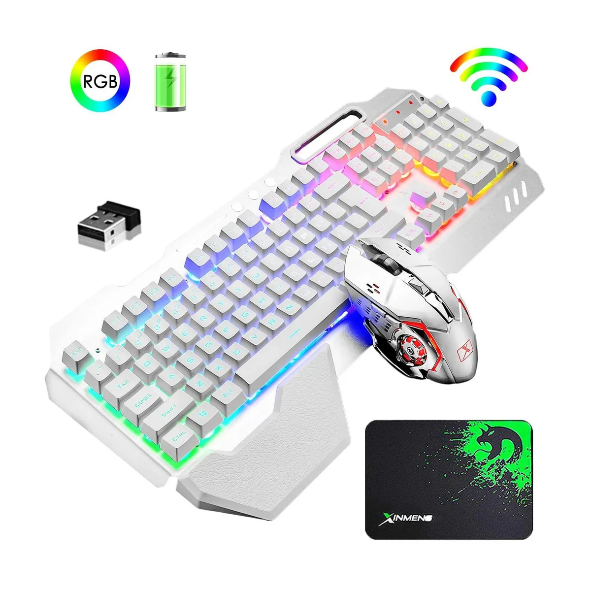 Chicong Technology Co., LTD Chicong Technology Co., LTD Wireless Gaming Keyboard Silver 2.4G 800-2400 DPI Mouse Set — product photo