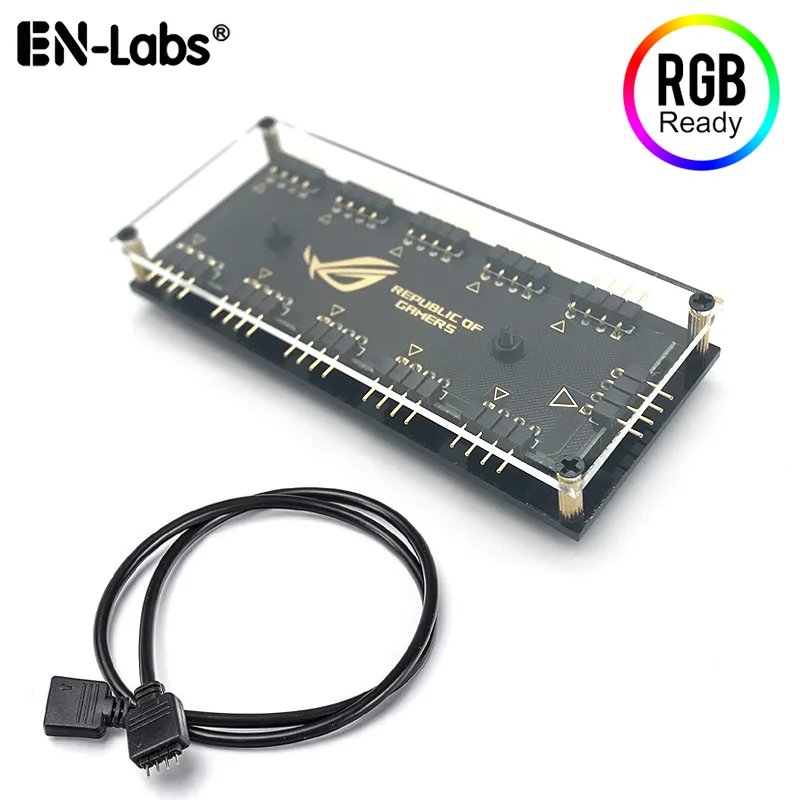 EN-Labs EN-Labs PR12VRGB1X10 12V 4-pin RGB 10 Port Hub Splitter with PMMA Case — product photo
