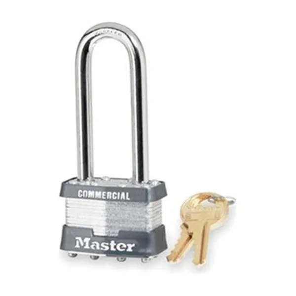 Silver steel rectangular padlock with long shackle