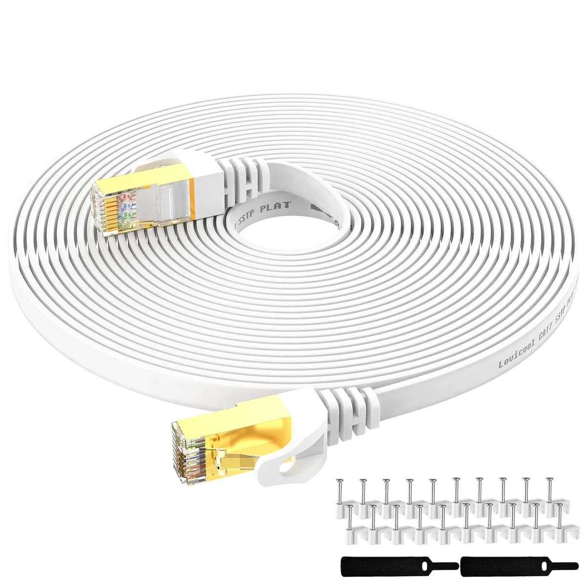 Lovicool CAT7 50ft Flat Network Ethernet Cable White — product photo