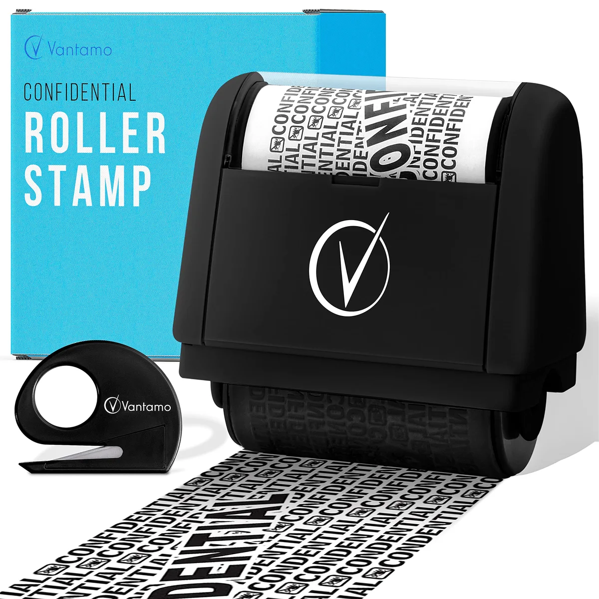  Vantamo Identity Theft Protection Roller Stamp with Box Cutter, Black — product photo