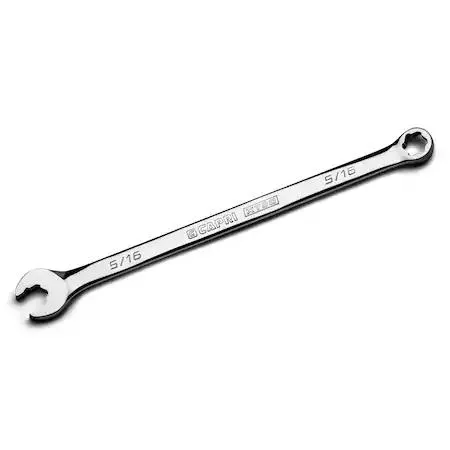 Polished chrome combination wrench with offset box end and long handle