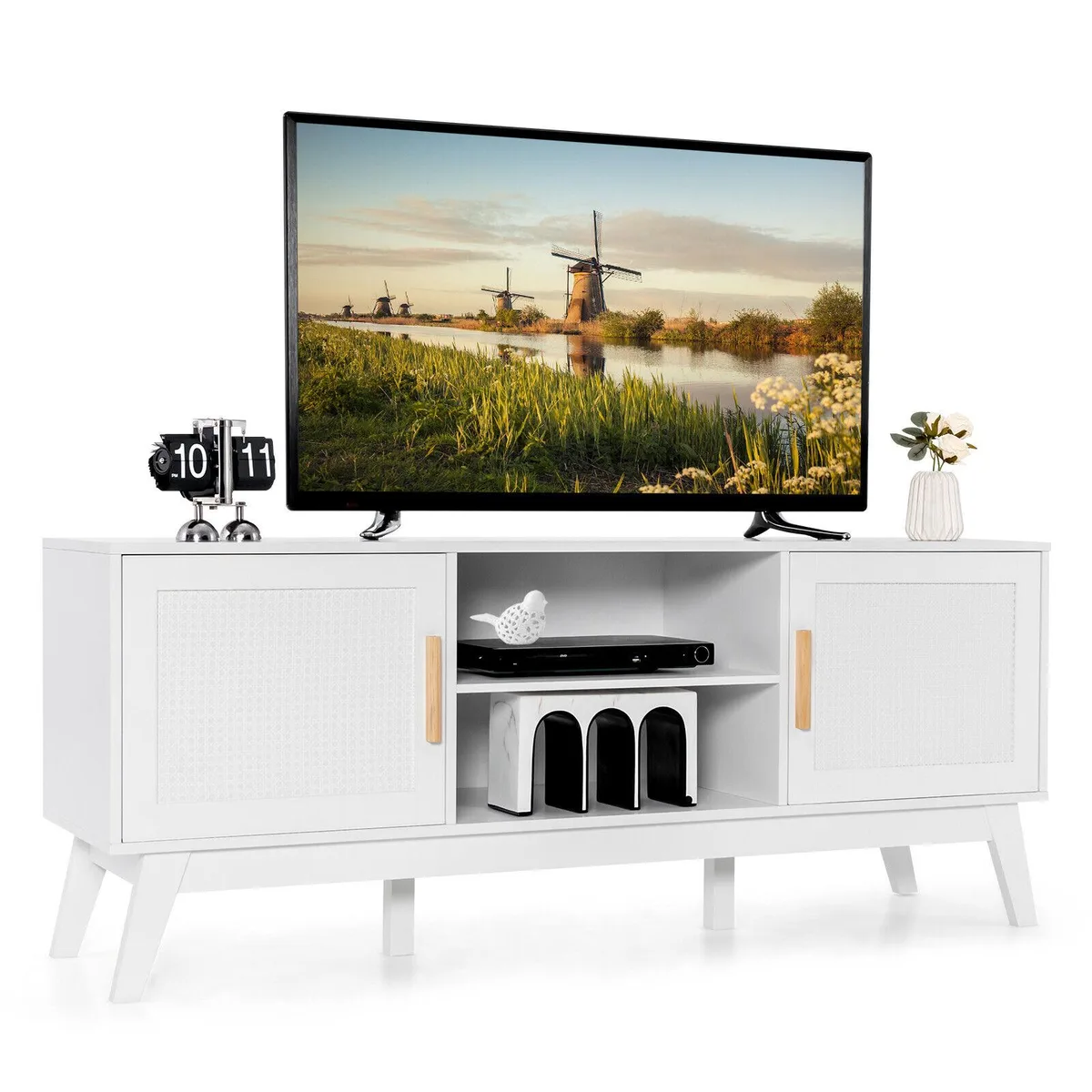 SlickBlue SlickBlue TV Stand 59" White Rattan Cabinets — product photo