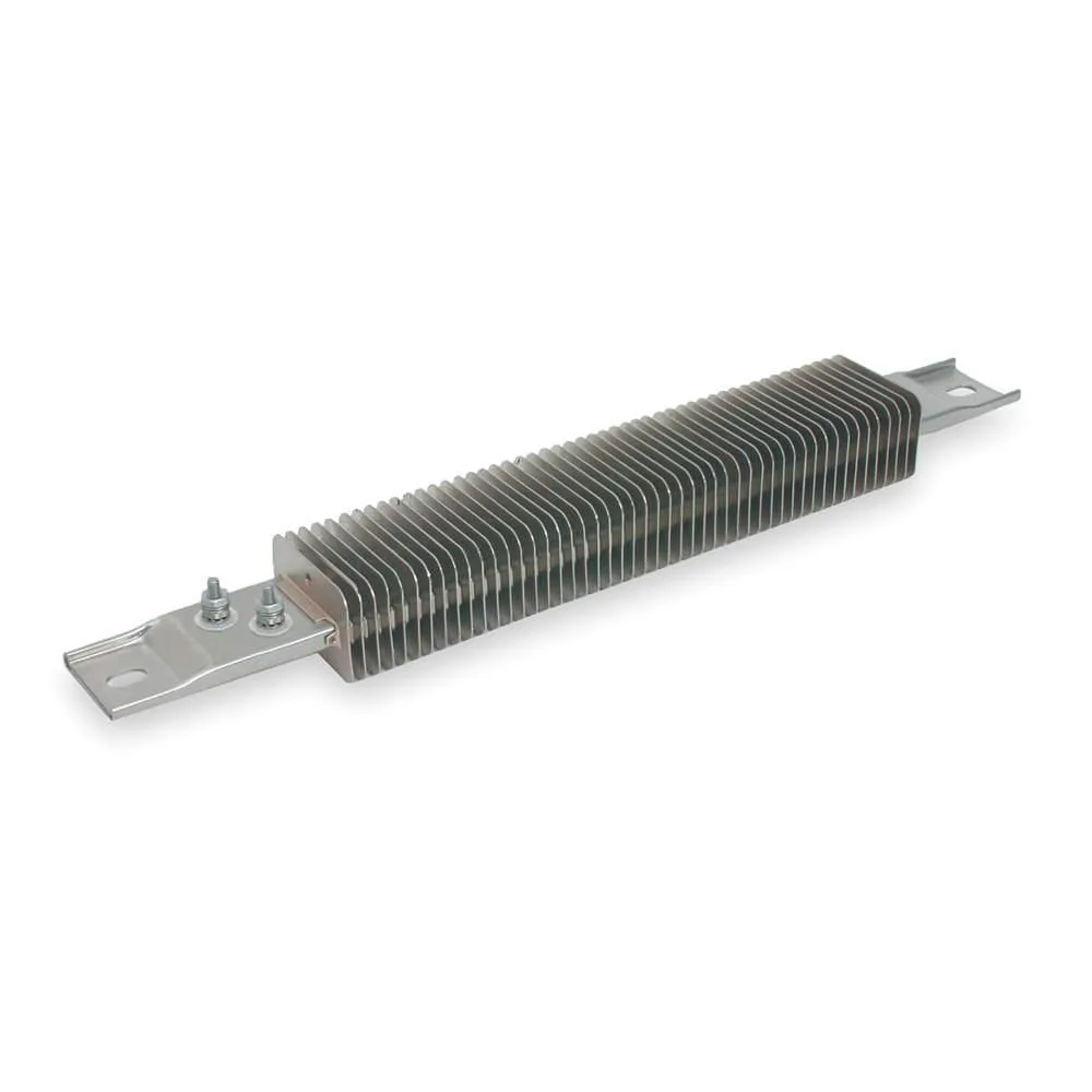 Finned strip heater 14 in stainless steel sheath offset terminals mounting tabs