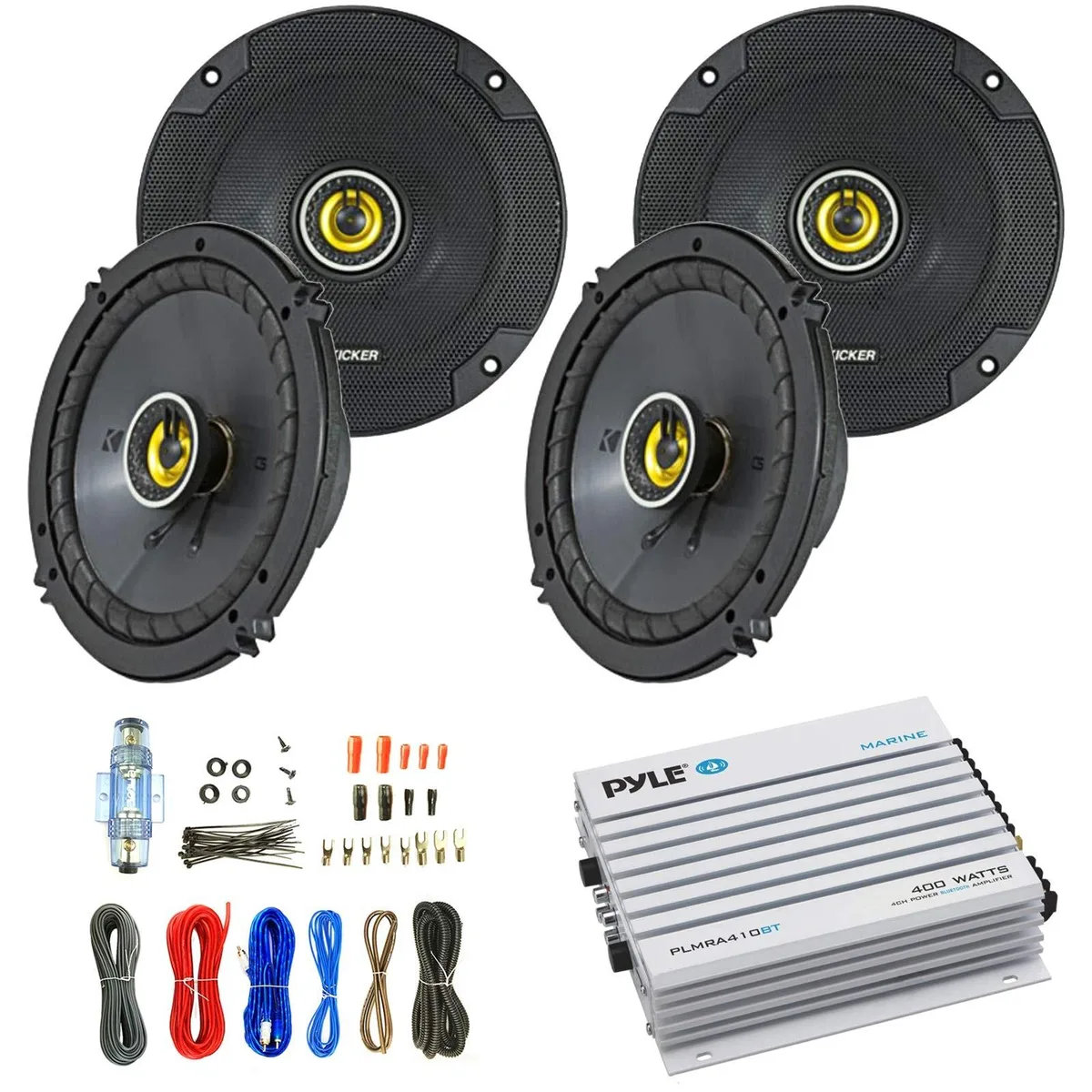 AOSU AOSU Car Speaker &amp; Amp Bundle: 4× Kicker CSC5 5-1/4" Coaxial, Pyle 4-Ch Bluetooth Amp, 8-Gauge Kit — product photo