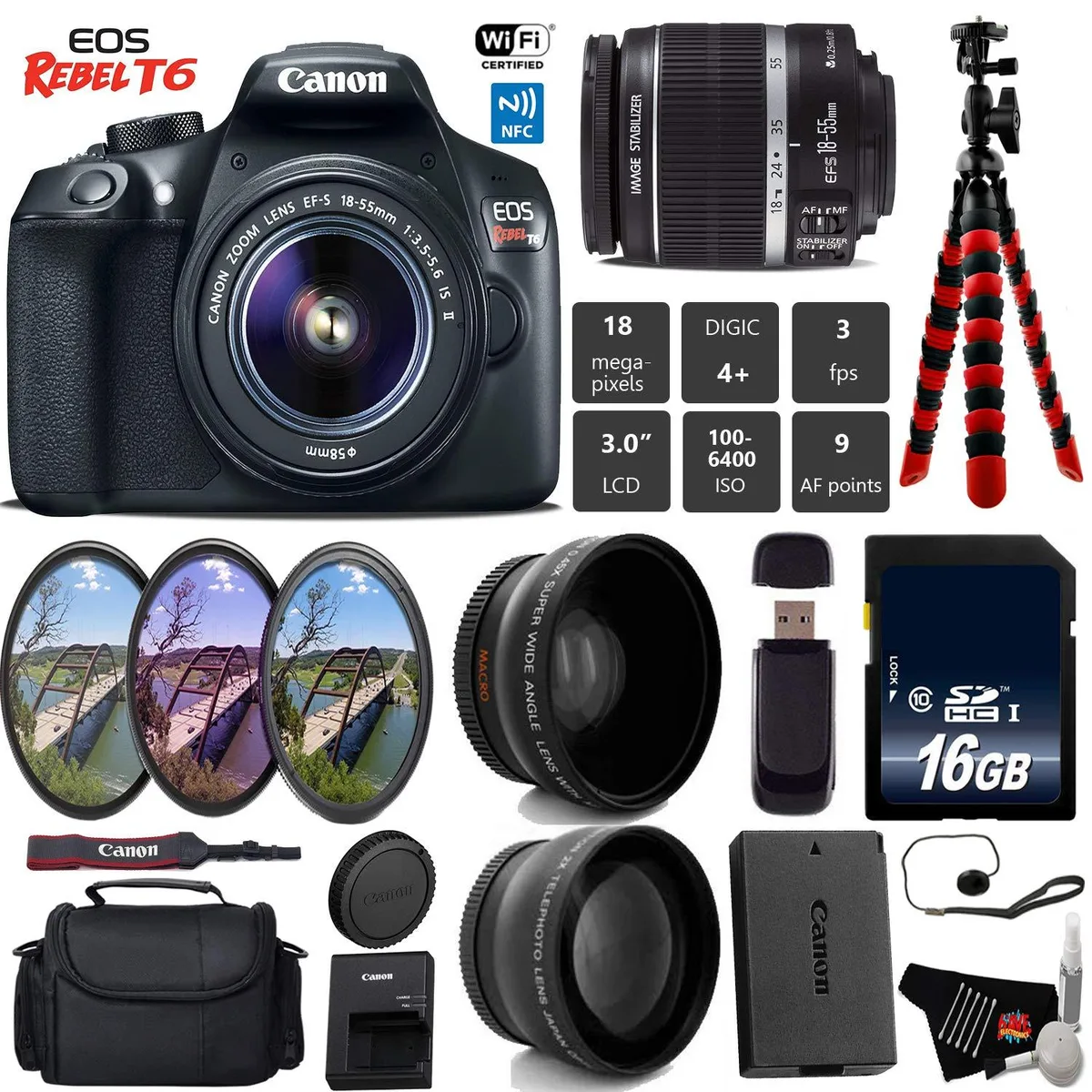 Canon International Canon International EOS Rebel T6 DSLR Camera 18-55mm IS II Lens Bundle — product photo