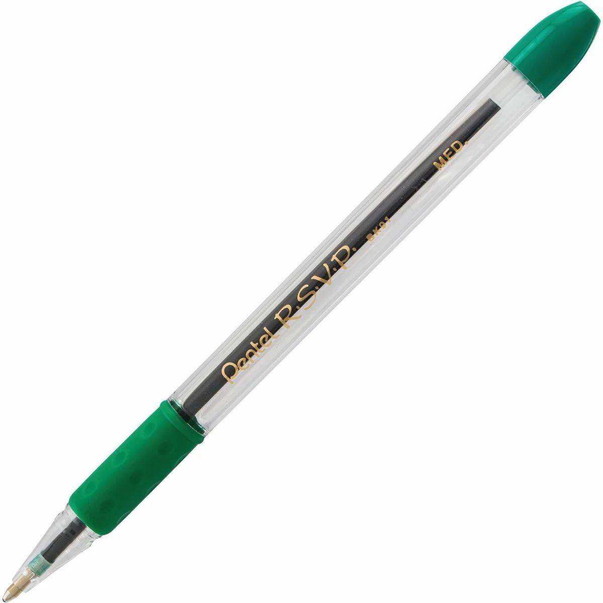 Pentel of America, Ltd. Pentel of America, Ltd. BK91D ballpoint pen, medium point, green ink, clear barrel, dozen — product photo