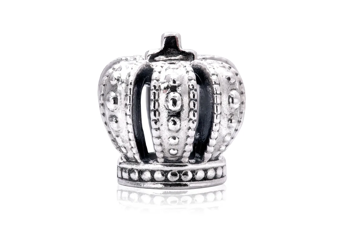 Pandora sterling silver crown charm with detailed openwork design