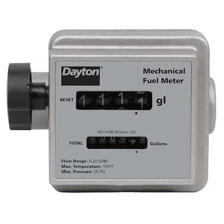 Dayton 40M287 mechanical flowmeter, 1 inch FNPT, aluminum housing with Viton seals