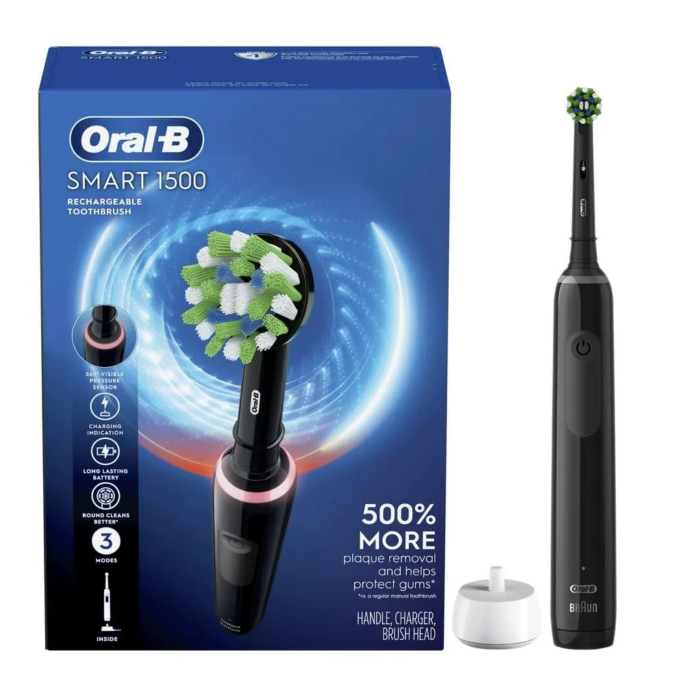 Black rechargeable electric toothbrush with pressure sensor and timer