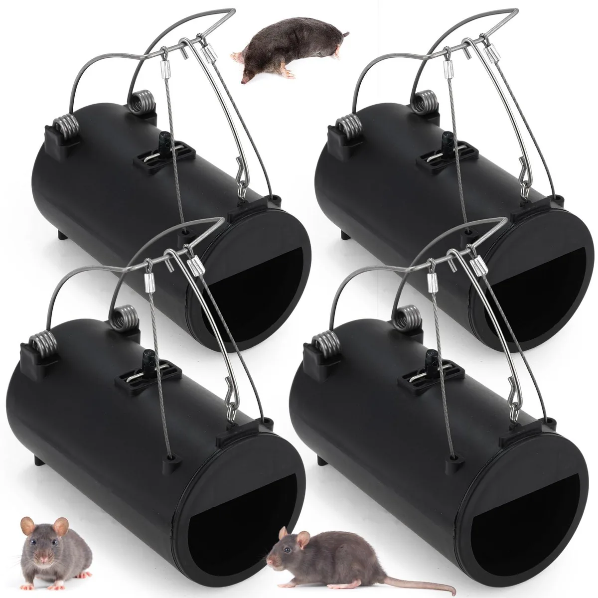 Four black plastic tunnel traps rectangular shape 17 by 16 by 9 cm