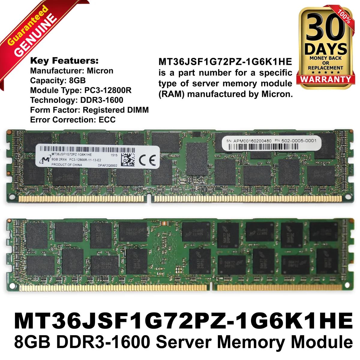 DELL DELL MT36JSF1G72PZ-1G6K1HE 8GB DDR3-1600 server RAM — product photo
