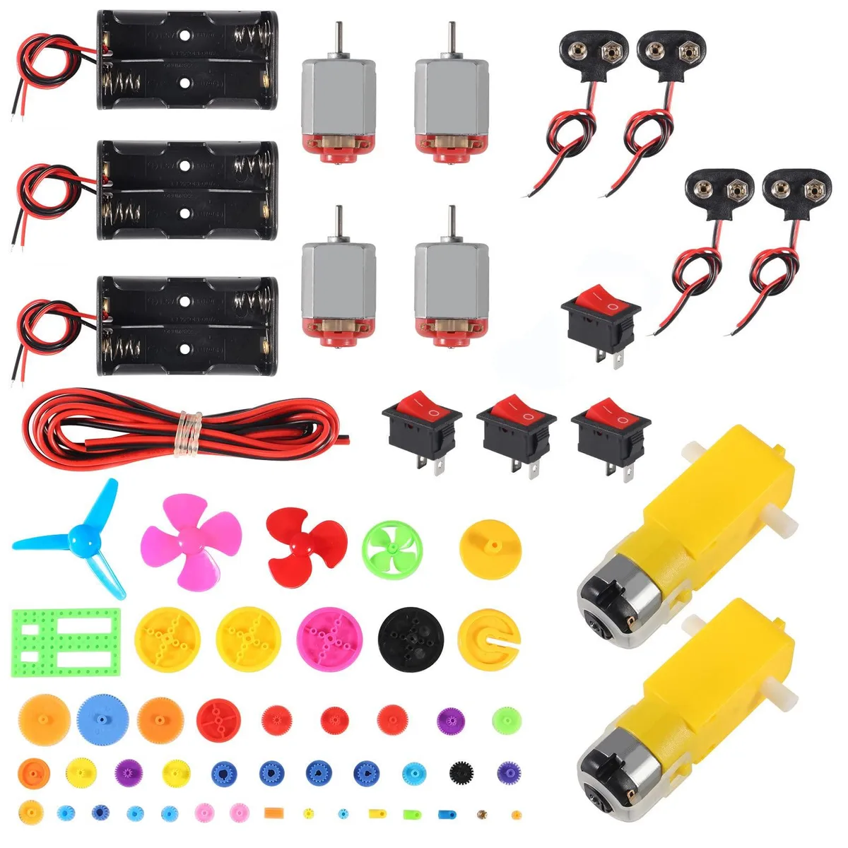DORHEA C kit Motor Parts Kit 55pcs Gears 2 TT 3V Motors 4 130 Motors 3 AA Holders 1.5m Wire — product photo