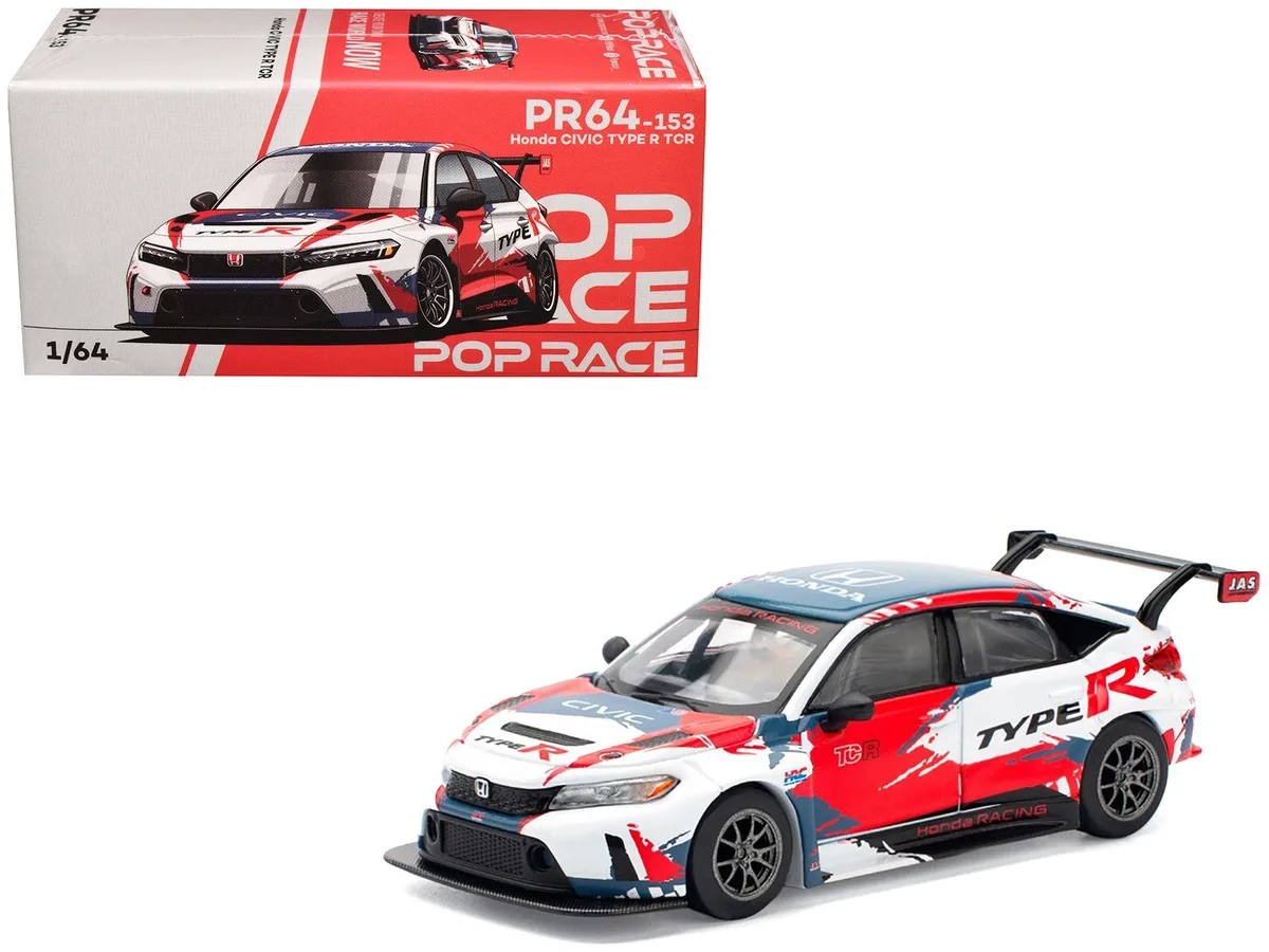 Pop Race Pop Race Honda Civic Type R TCR "Presentation" White with Graphics 1/64 hobby collectible — product photo