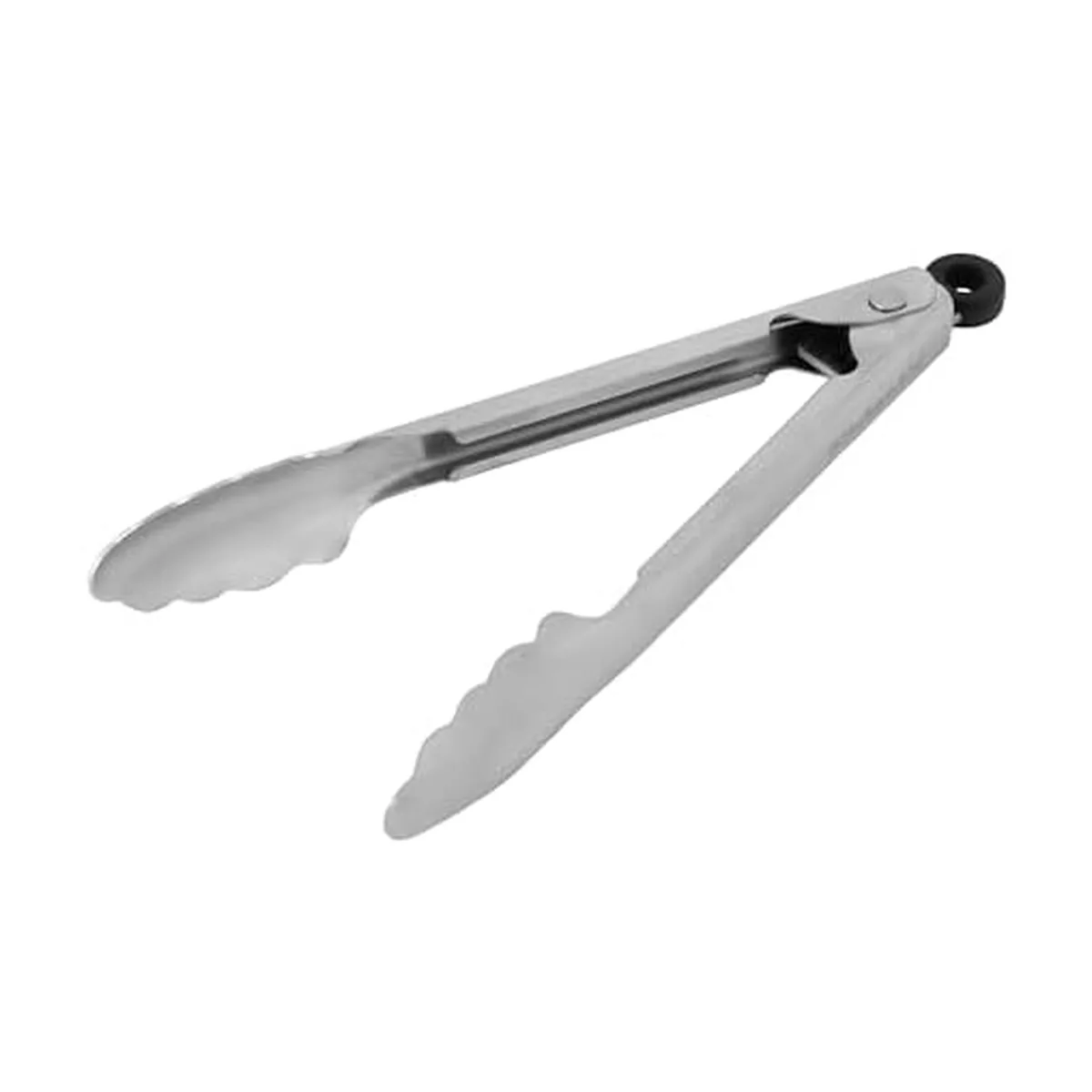 Stainless steel kitchen tongs, 7 inch, polished finish, scalloped edges, locking mechanism