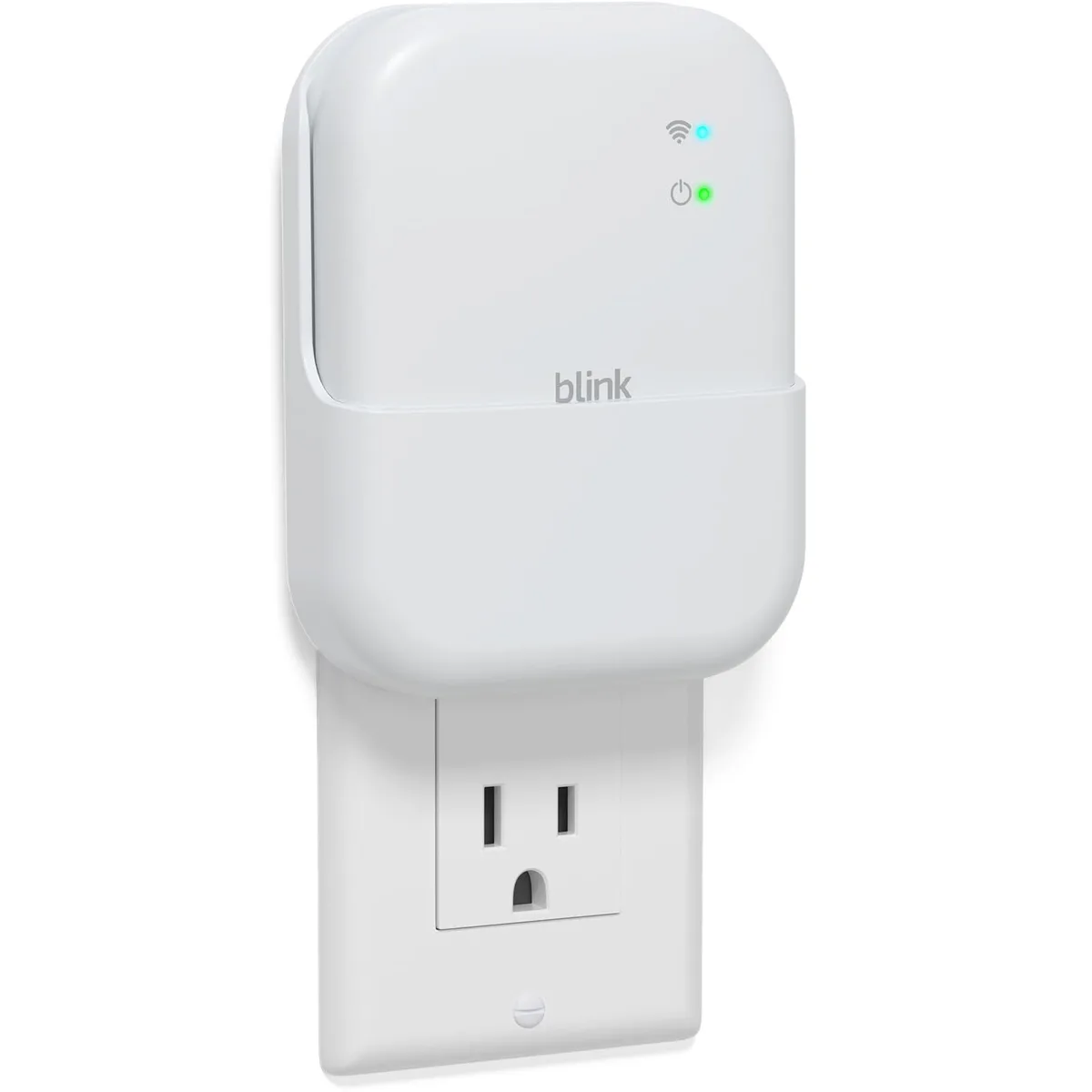 White plastic outlet wall mount with built-in charger for Blink Sync Module XR