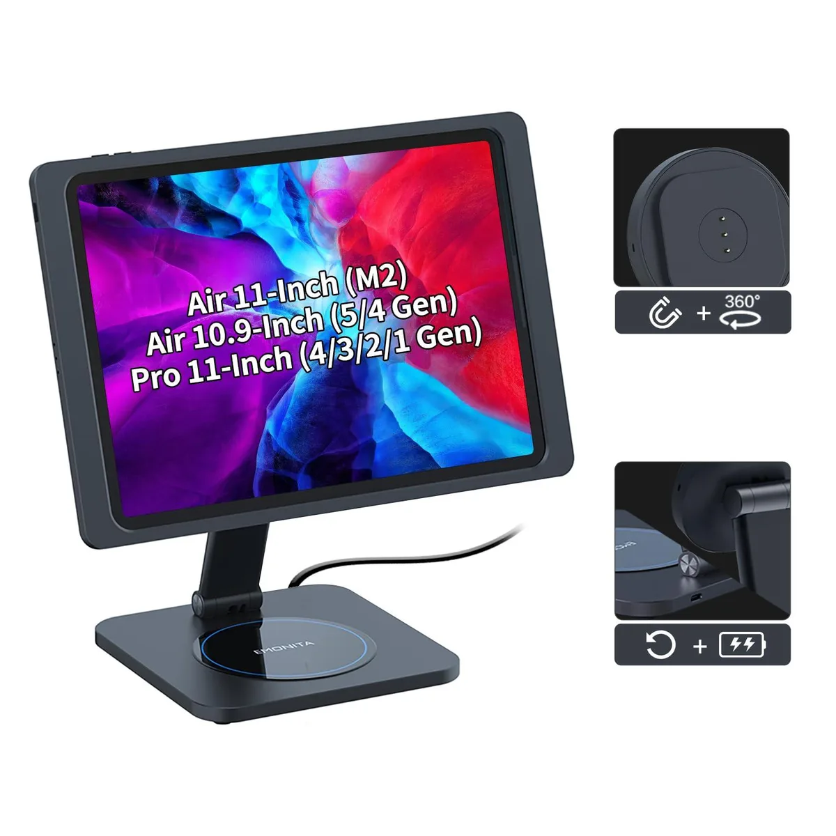 EMONITA EMONITA Foldable Magnetic Desktop Stand A9/EX150-C-Black with Charging Case for iPad Air 11" &amp; Pro 11" - Black — product photo