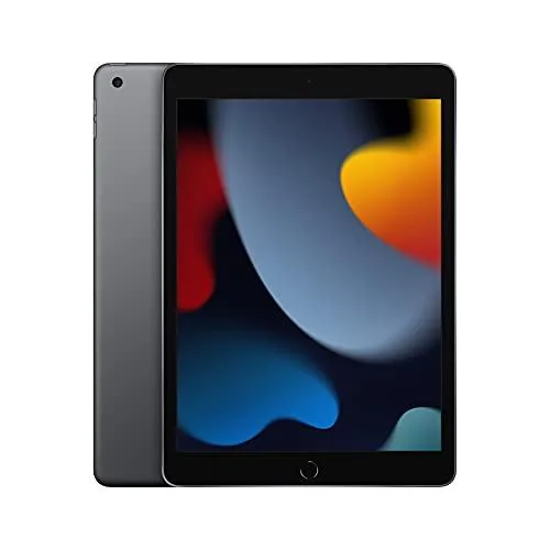 Space Gray 10.2-inch iPad tablet with flat edges and matte aluminium finish