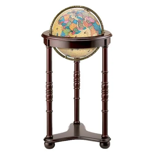 Floor-standing illuminated antique world globe 12 inch diameter 35 inch tall