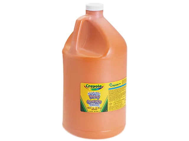 One-gallon orange washable paint bottle with cap