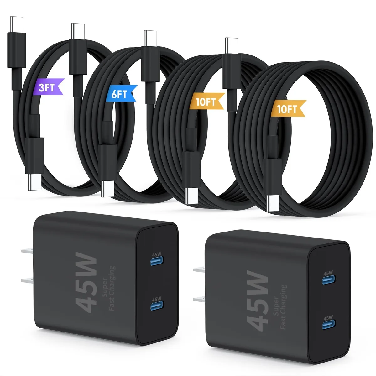 Audiovox - Generic Audiovox - Generic ZYH-J505 45W 2-Port Charger 60W USB-C Cable 10ft — product photo