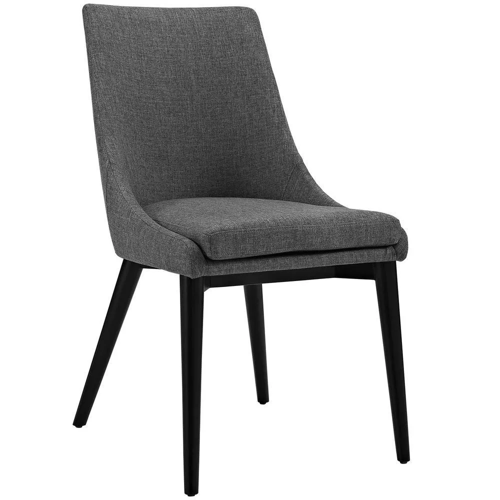 Gray fabric dining chair with black tapered rubberwood legs