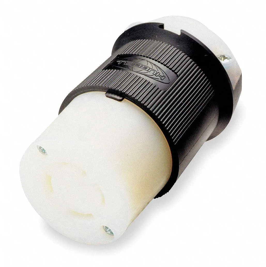 Black and white locking connector with ribbed nylon housing, 3 pole 3 wire, 30 A