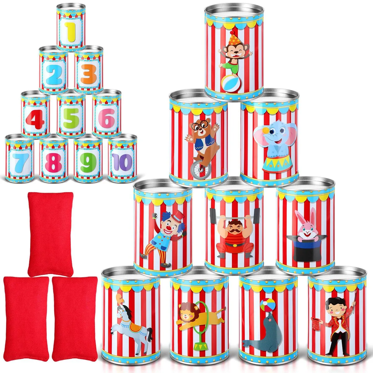  Worry Free Gadgets Bean Bag Game Sets 13 Pcs Vivid Style 10 Tin Cans 3 Bean Bags — product photo