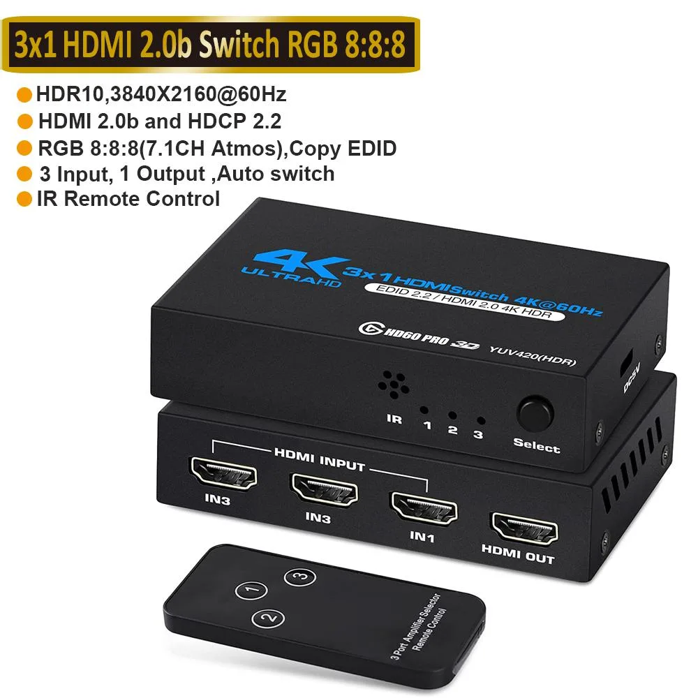 ESTONE ESTONE OZQ2-1 3x1 HDMI 2.0 Switch 4K@60Hz IR Remote — product photo