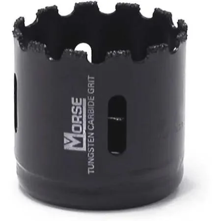 Cylindrical 2 1/8 inch carbide grit hole saw with gulleted edge and side slot