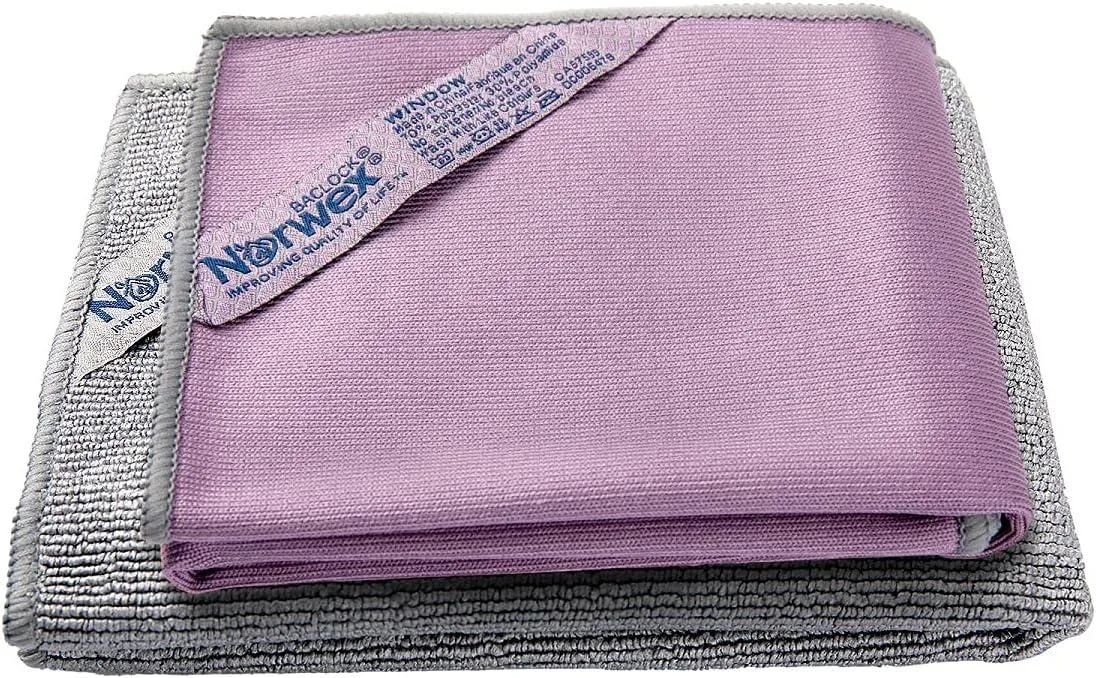 Two square microfibre cloths, light grey and blue, folded flat