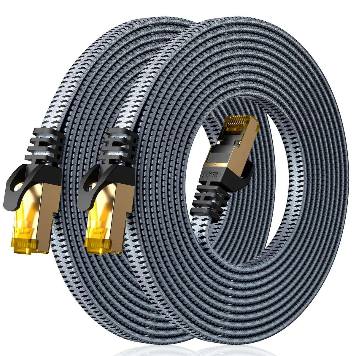 No Sew No Sew BES-8003 Cat 8 network ethernet cable 3 ft 2 pack 40Gbps 2000MHz grey — product photo
