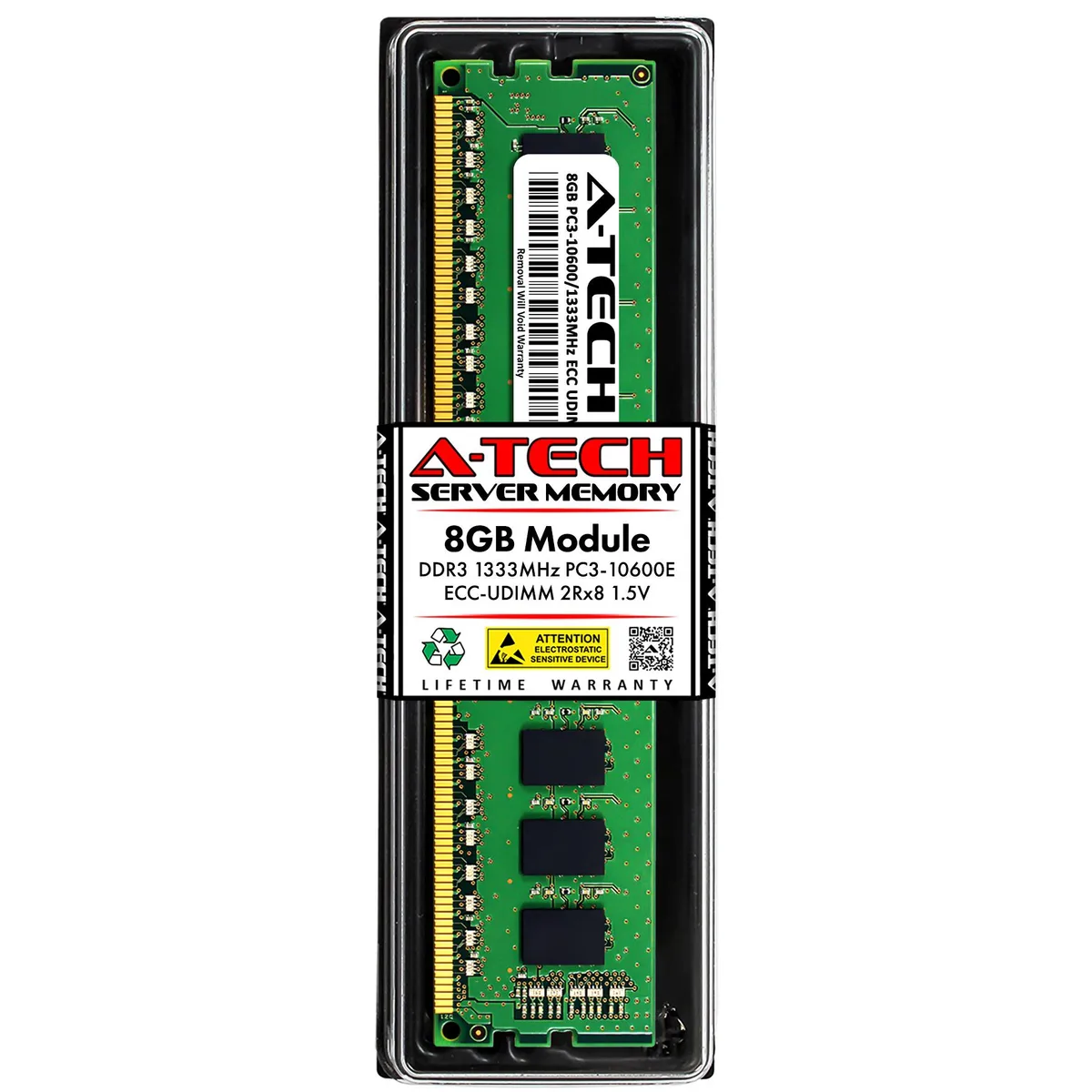 Green PCB memory stick with black chips and gold edge connectors