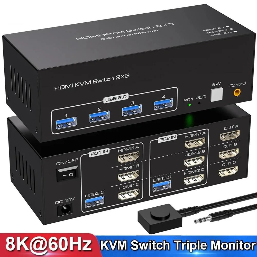 ESTONE ESTONE SW231-3HD 3-port HDMI KVM Switch 8K 60Hz 2 PC 3 Monitor USB 3.0 — product photo