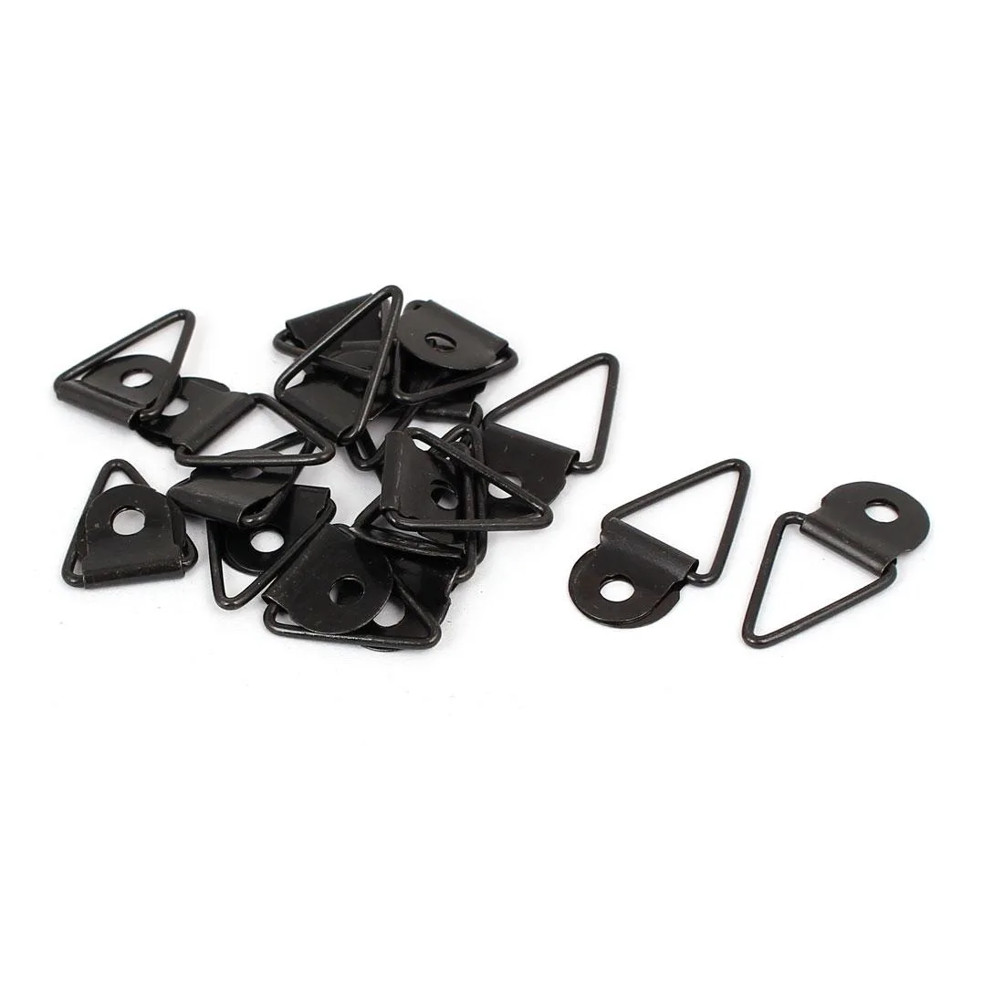 Black metal D-ring hangers, 30 by 16 mm, single hole, pack of 20