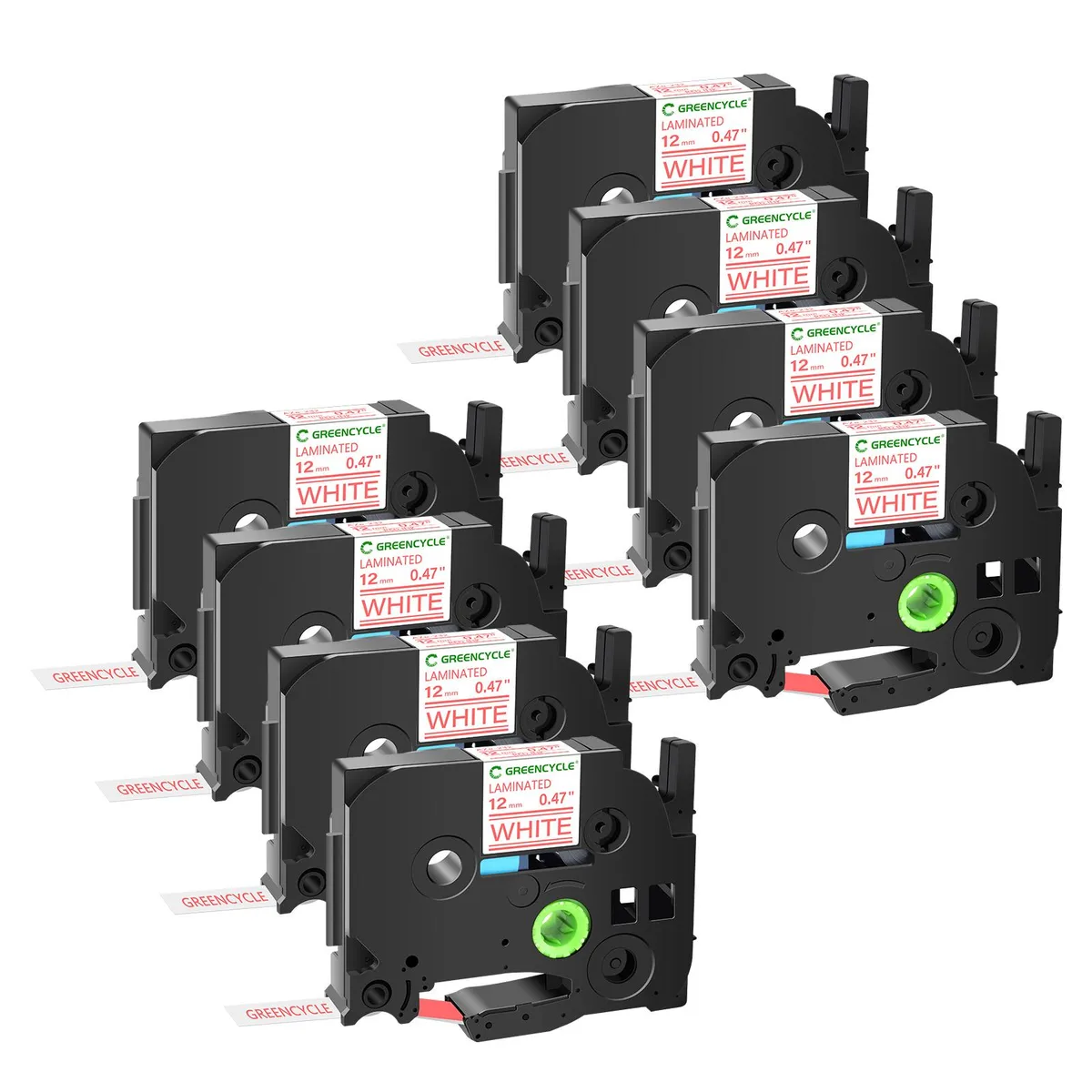 GREENCYCLE GREENCYCLE TZe-232 12mm Red on White Laminated Tape 8 Pack — product photo