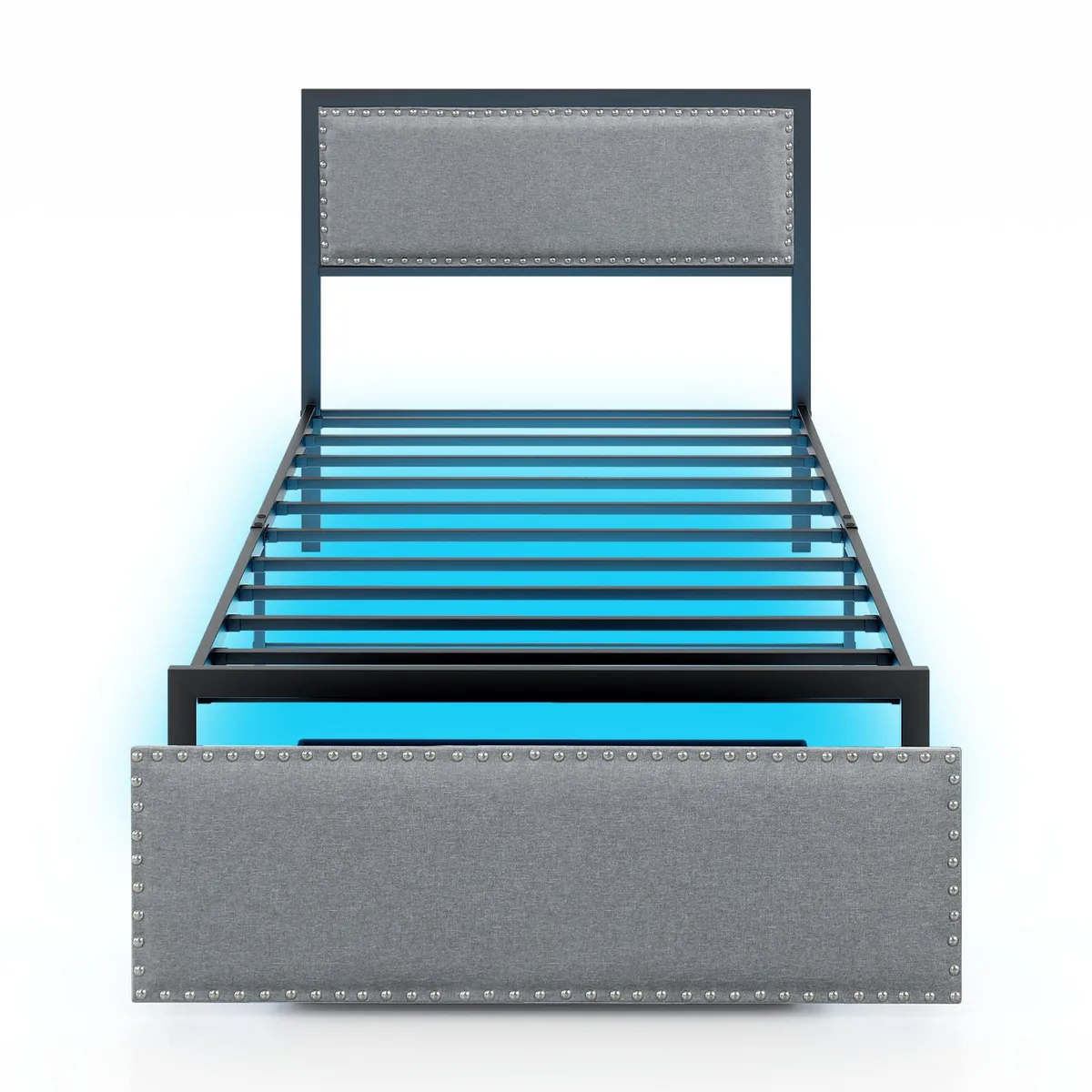 SlickBlue SlickBlue Twin Bed Frame with LED Lights Drawer and Metal Slats Gray — product photo