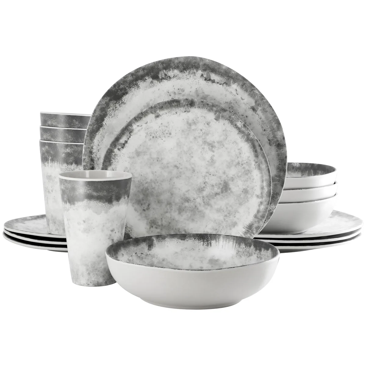 Gibson Elite Gibson Elite Organic Decal 16 Piece Melamine Dinnerware Set Gray Dark Gray — product photo